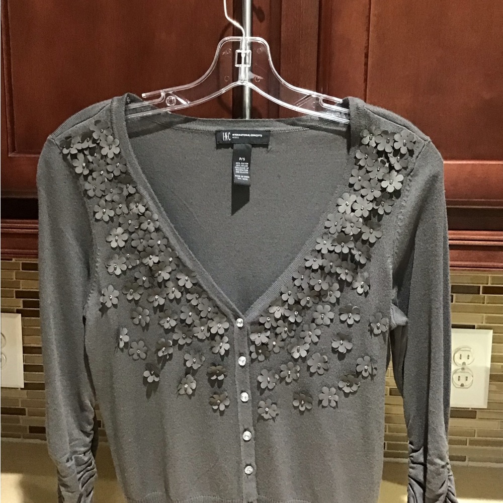 INC  International Concepts Flower accent Cardigan, with Diamond Buttons.